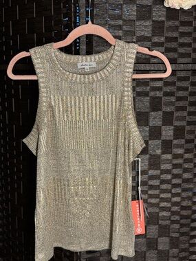 Another Love Pamela Ribbed Metallic Tank in Gold Foil Size Large 10 12